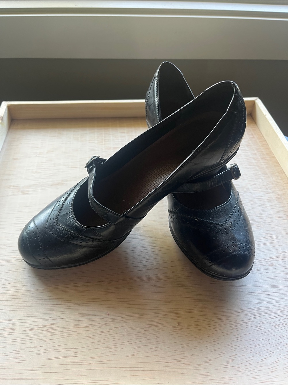 Clarks Black Leather Mary Jane Heels